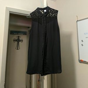 Lace shoulder button-up blouse